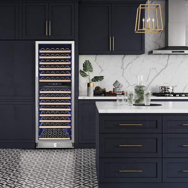 23.5 in Dual Zone Cellar Cooling Unit Wine Refrigerator in Silver 165Plus Bottles Wine Cooler with 2 Door Handles