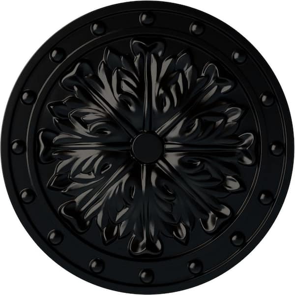 Ekena Millwork 1-1/2" x 20-1/2" x 20-1/2" Polyurethane Foster Acanthus Leaf Ceiling Medallion, Hand-Painted Jet Black