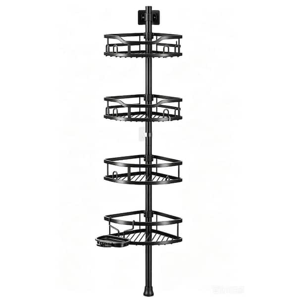 Tension Pole Mount Rustproof Quick Install Stable Shower Caddy in Black for Renters 4-Tier Bathroom Organizer 47-121 in.