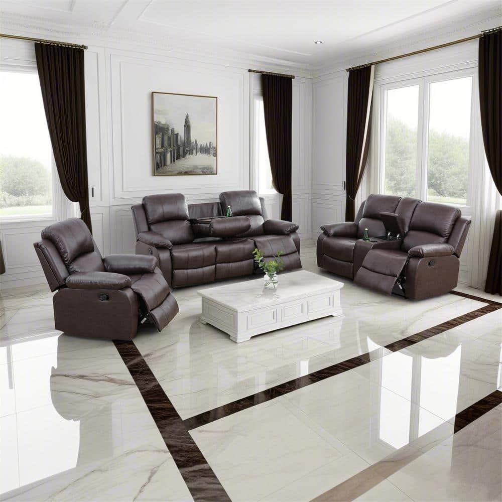 35 in. W Brown Faux Leather Manual Recliner