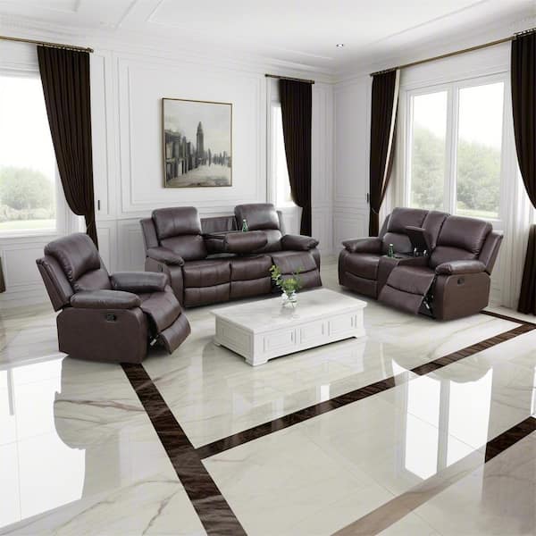 AndMakers 35 in. W Brown Faux Leather Manual Recliner