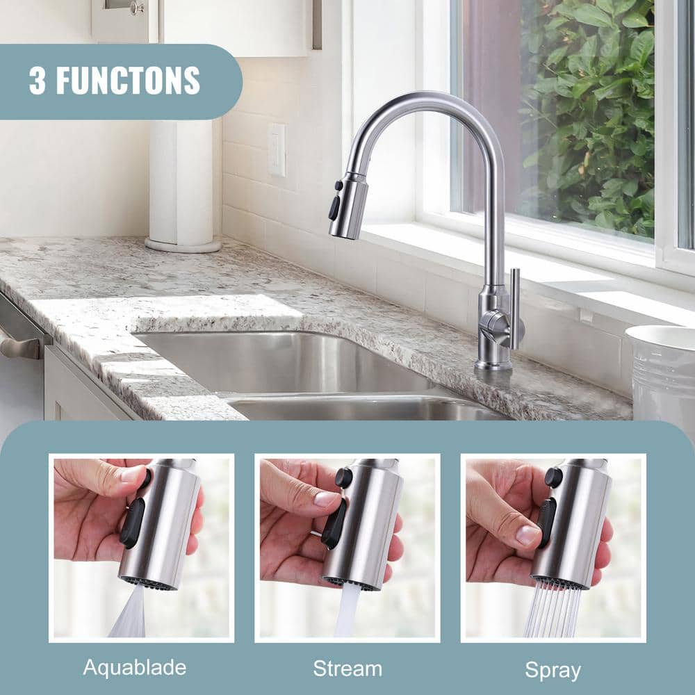 Brushed Nickel 3-Function Kitchen Faucet Sprayer Head with Adapters