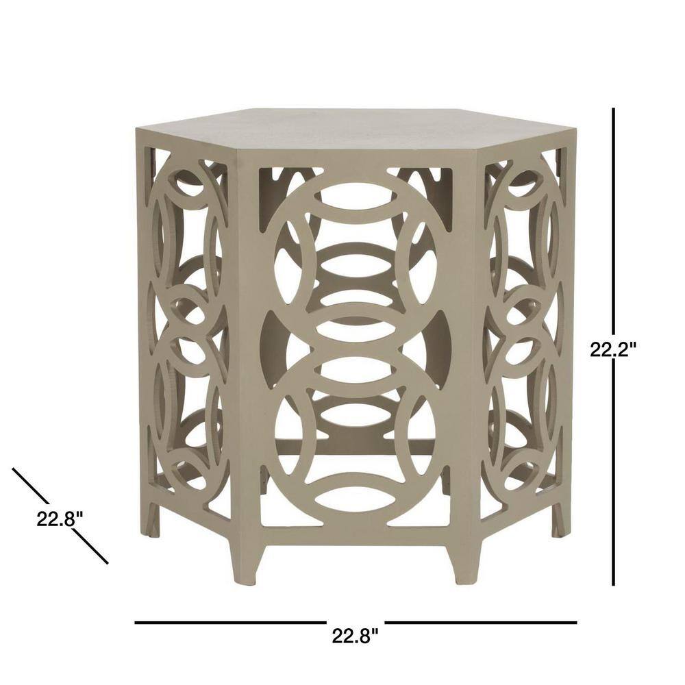 Natanya Pearl Taupe Hexagonal Wood Side Table