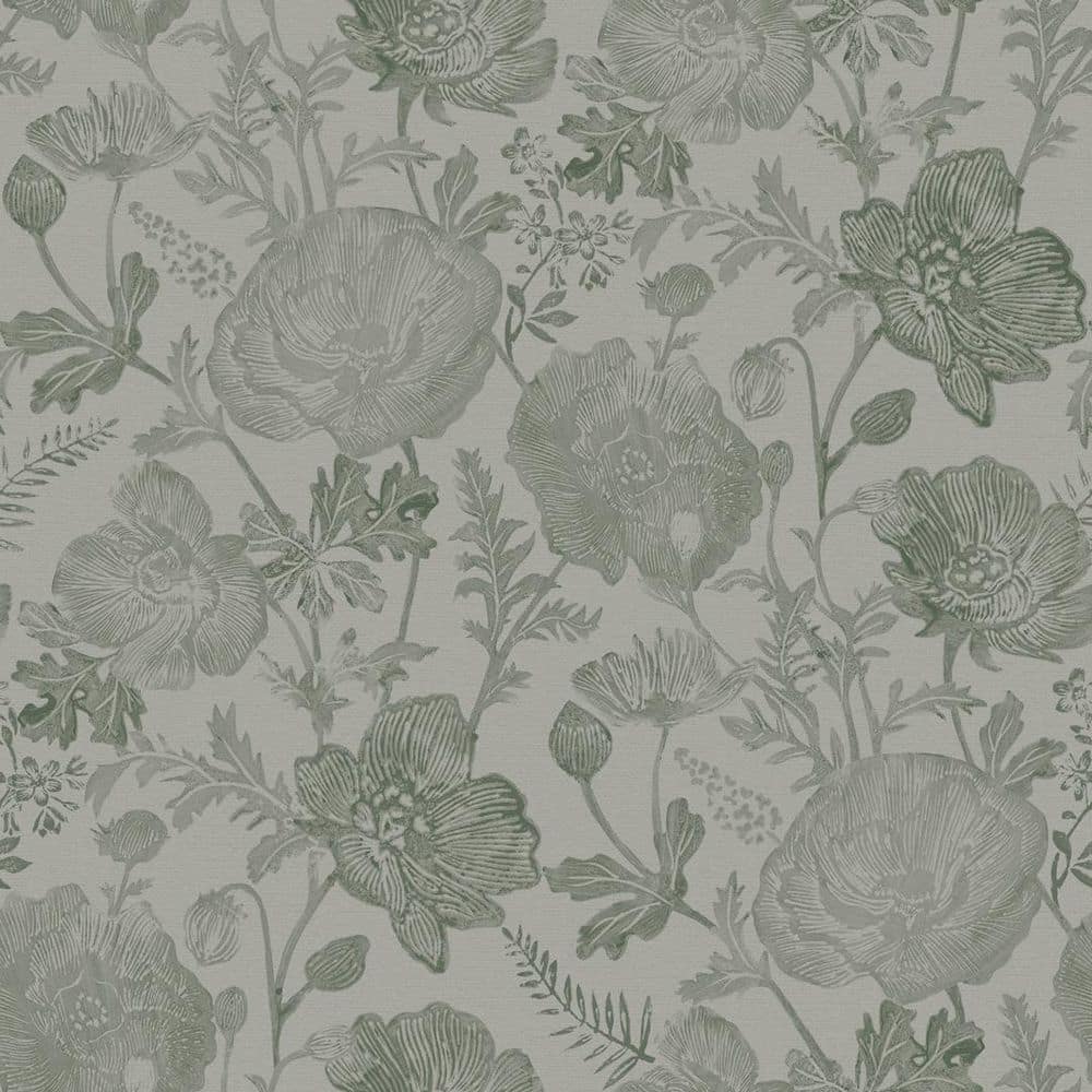 Pure Salt Moss Green Poppies Textured Vinyl Peel and Stick Wallpaper Roll (56.38 sq. ft. ) price history on PriceWatchPro