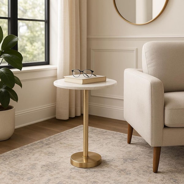 13 in. Gold Round Marble Accent Table