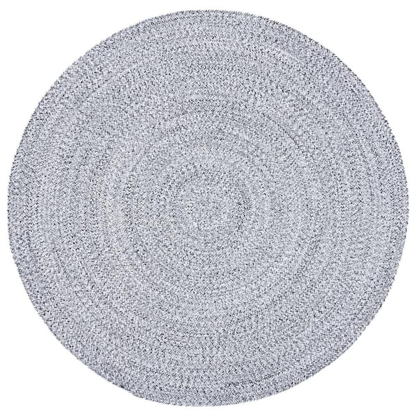 Safavieh Braided Ivory Black 5 Ft. X 5 Ft. Solid Color Round Area Rug 