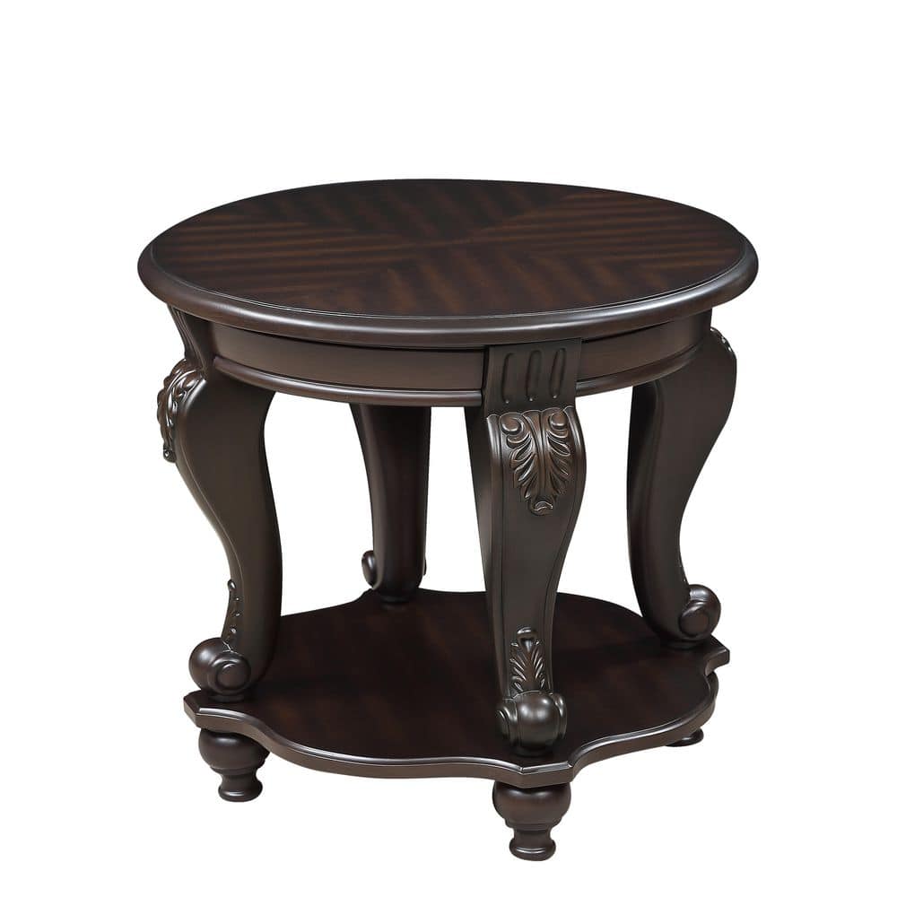 Two Tone 22 in. Espresso Round Solid Wood End Table with Shelf,Living Room Corner Table Easy Assemble