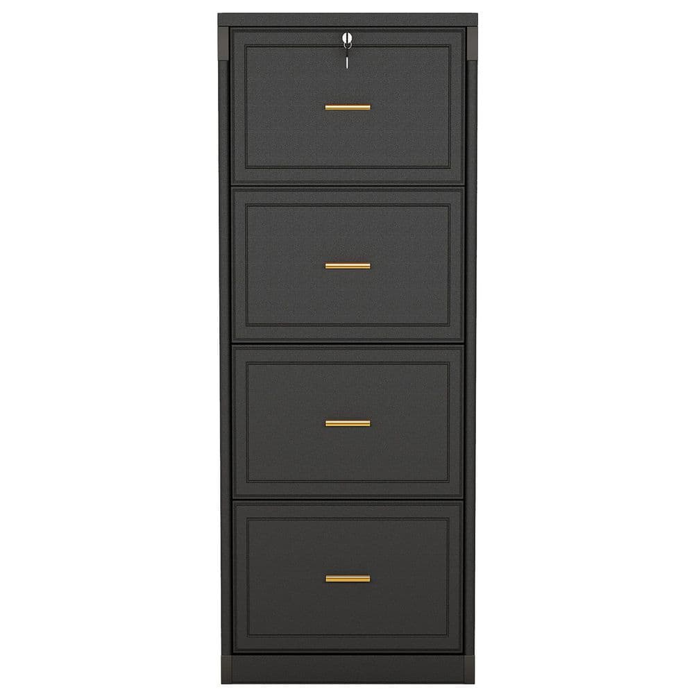 22.83 in. 4-Drawer File Cabinet with Lock, Black Rectangular Wooden Filing Cabinets for Home Office