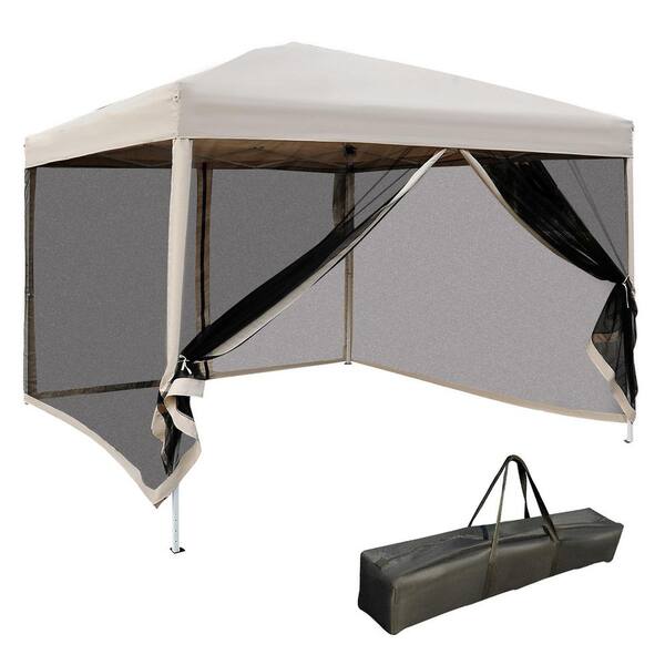 10 ft. x 10 ft. Pop Up Beige Outdoor Party Tent with Netting