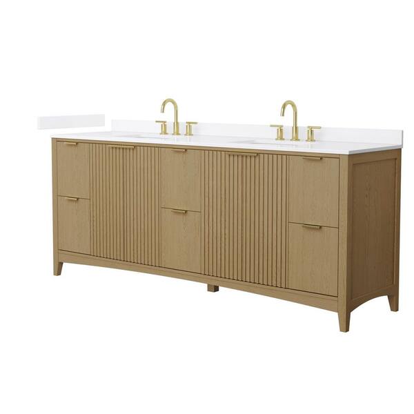 Palmilla 84 in. Double Freestanding Natural Oak Bath Vanity with White Quartz Top Assembled