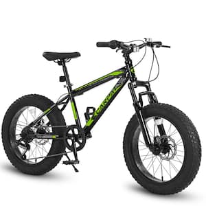 20 in. Fat Tire Full Shimano 7-Speed Mountain Bike, Dual Disc Brake, High-Carbon Steel Frame, Front Suspension in Green