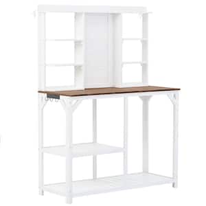 47.2 in. x 18.9 in. x 64.6 in. White Outdoor Wood Potting Bench Table with 6-Tier Shelve