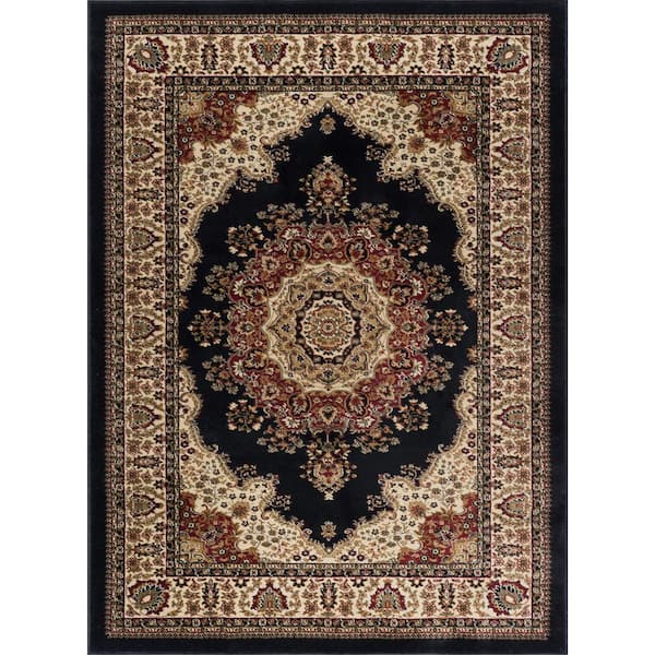 Tayse Rugs Sensation Border Black 9 ft. x 12 ft. Indoor Area Rug
