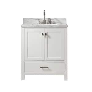 Monte 30in.W X22in.DX35.4 in. H Bathroom Vanity in White with Marble Stone Vanity Top in White with Single White Sink