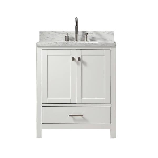 Monte 30in.W X22in.DX35.4 in. H Bathroom Vanity in White with Marble Stone Vanity Top in White