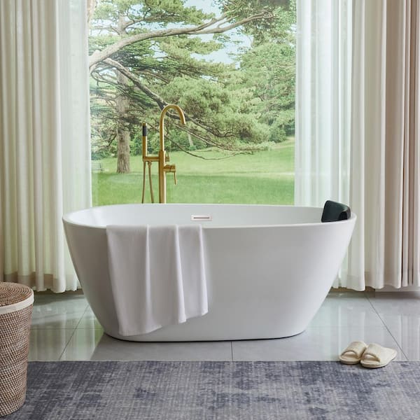 Vanity Art Bayonne 59 in. Acrylic Flatbottom Freestanding Bathtub in White