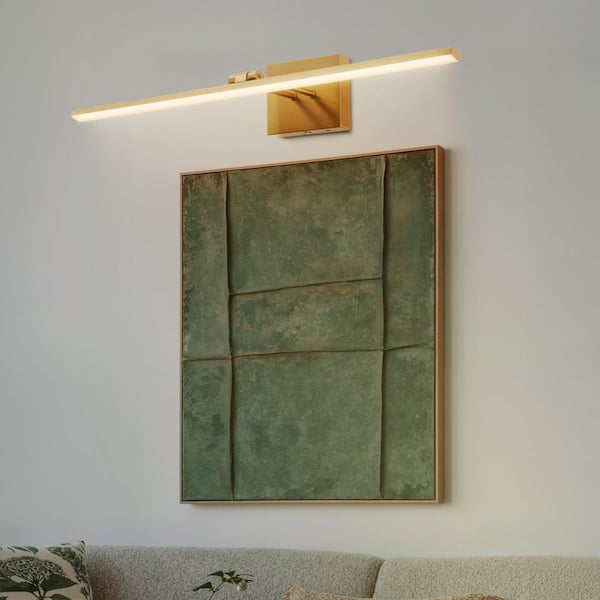 Santino 28 in. Modern Minimalist Swivel Integrated Dimmable LED Rechargeable Picture Light with Touch Sensor, Brass Gold