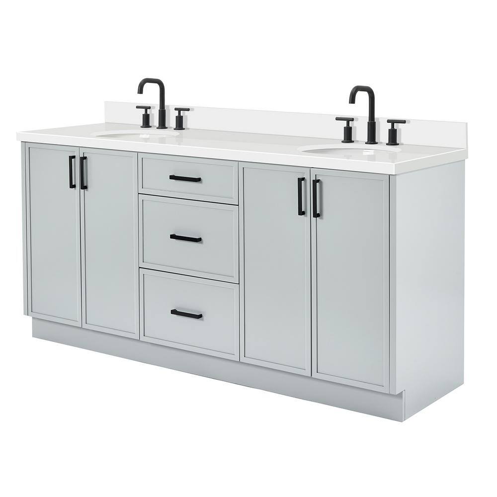 Gray Double Sink Bathroom Vanity with Quartz Top