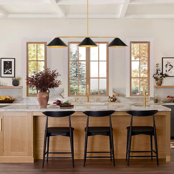 RRTYO Lani 3-Light Black and Gold Metal Industrial Cone Linear