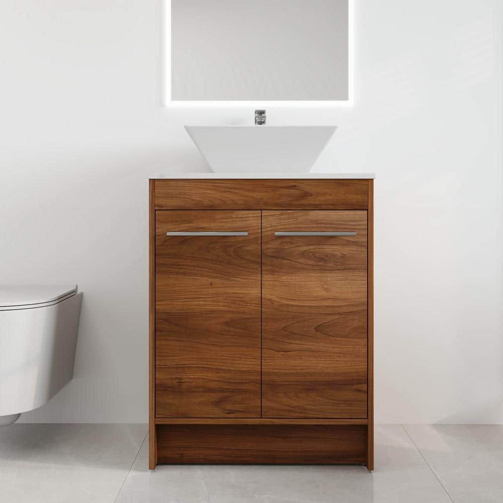 23.6 in. W x 18.9 in. D x 35.8 in. H Brown Freestanding Bath Vanity with Wh