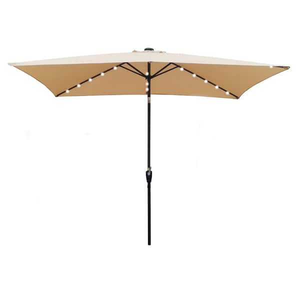 TIRAMISUBEST 10 ft. x 6.5 ft. Powder Coated Steel Market Solar LED Lighted Patio Umbrella in Beige