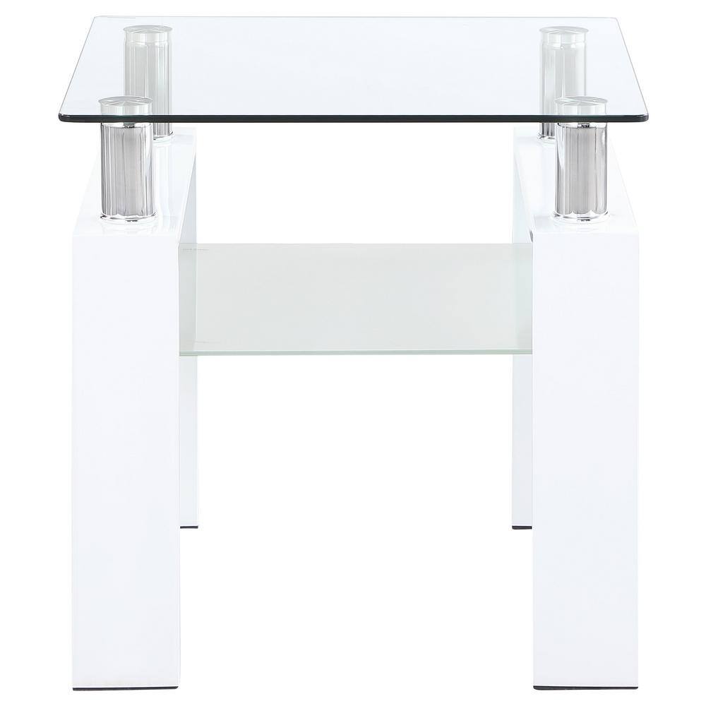 22" White Metal and Glass Square End Table with Shelf