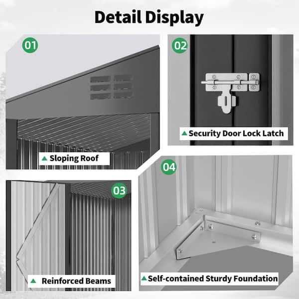 AECOJOY 6 ft. W x 8 ft. D Outdoor Metal Lean to Shed Garden