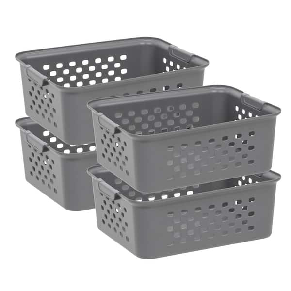 13 qt. Organizer Storage Basket in Gray with Built in Handle 4-Pack