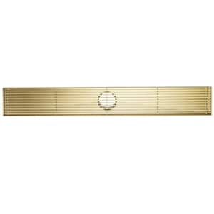 32 in. Linear Stainless Steel Shower Drain with Bar Pattern and Zirconium Gold Plating