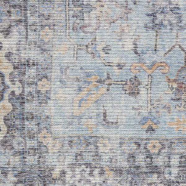 9' X 12' Blue and Gray Floral Medallion Power Loom Distressed Washable Area Rug