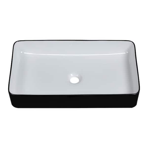 16 in. x 12 in. x 8.5 in. Black Rectangular Ceramic Countertop Bathroom Vanity Vessel Sink