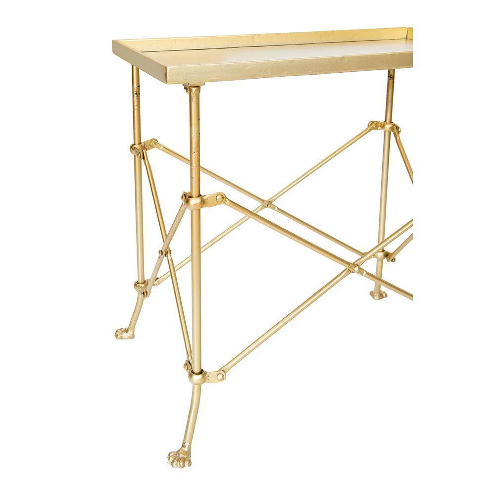 Vintage Gold Metal Rectangular End Table with Claw Feet