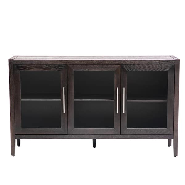 Polibi Brown 58.20 in. W x 33.90 in. H Storage Cabinet with Glass Doors and Adjustable Shelf