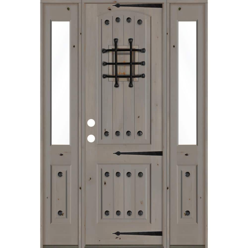 60 in. x 96 in. Mediterranean Knotty Alder Right-Hand/Inswing Clear Glass Grey Stain Wood Prehung Front Door w/DHSL price history on PriceWatchPro