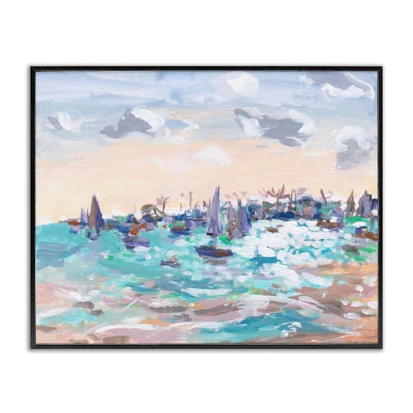 Stupell Industries Sailboats in Rushing Waves by Melissa Wang Black Framed Coastal Giclee Art Print 11 in. x 14 in.