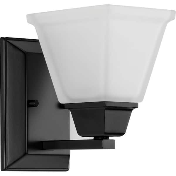 Progress Lighting Clifton Heights 5.5 in. 1-Light Matte Black Vanity Light with Etched Glass Shades New Traditional