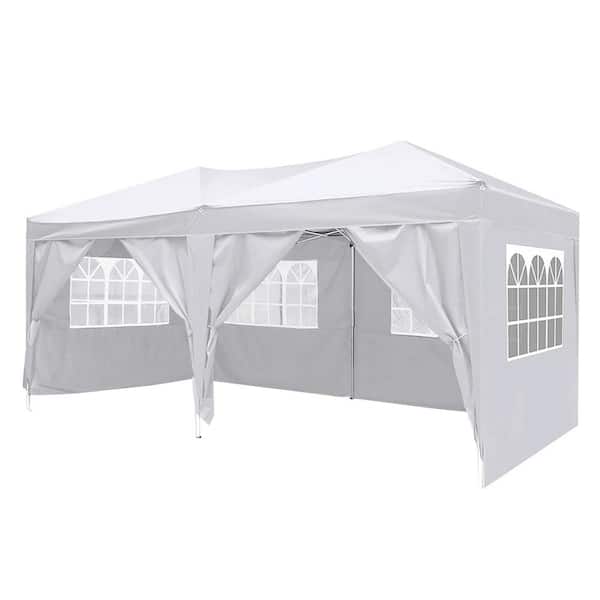 10 ft. x 20 ft. White Pop-Up Canopy Outdoor Gazebo Canopy Tent with 6 Removable Sidewall, Weight Sand Bag and Carry Bag