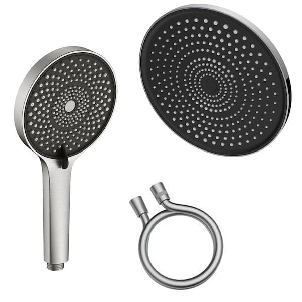 GIVING TREE 3-Spray Patterns 5 in. Ceiling Mount Handheld Shower Head with 12 in. Round Rain Head Replacement in Brushed Nickel