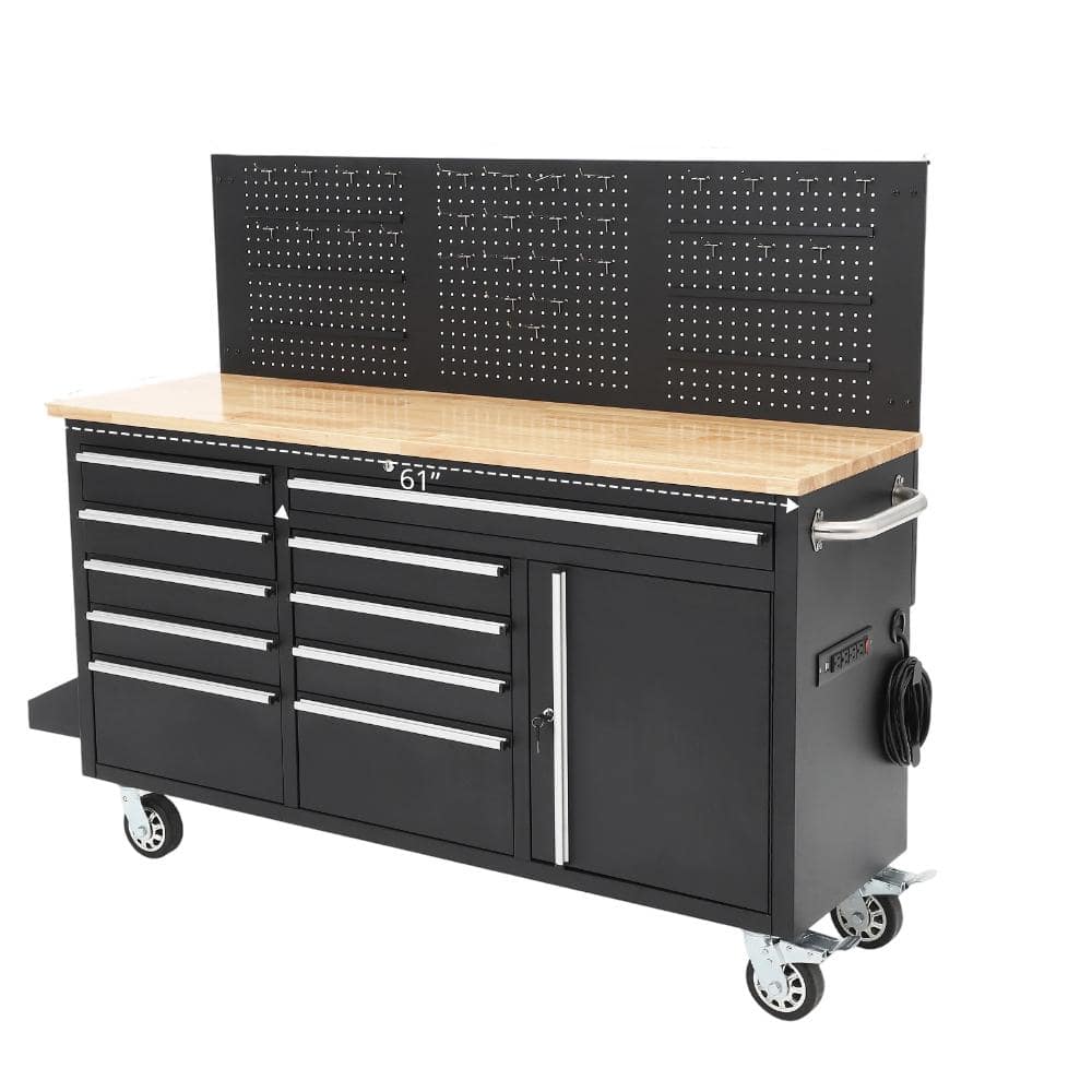 Heavy Duty Rolling Tool Chest Workbench with 10 Drawers, Robust Rubber Wood Top,Power Strip, Wheels for Garage,Workshop price history on PriceWatchPro