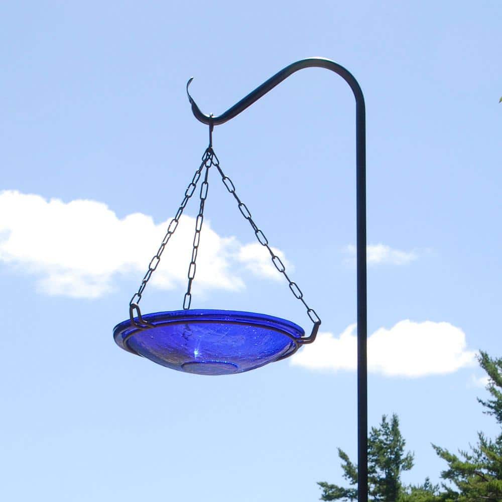 Cobalt Blue Crackle Glass Hanging Birdbath Bowl