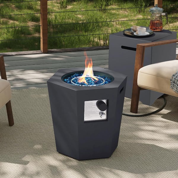 UPHA 24 in. x 22 in. 40000 BTU Hexagon Concrete Outdoor Propane Gas Fire Pit Table with Propane Tank Cover in Dark Gray