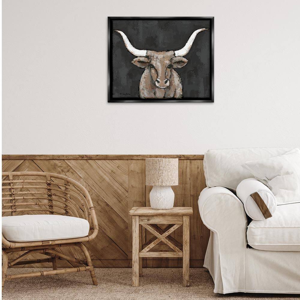 Longhorn on Murky Grey by Sara Baker Black Floater Frame Animal Graphic Art Print 25 in. x 31 in. price history on PriceWatchPro