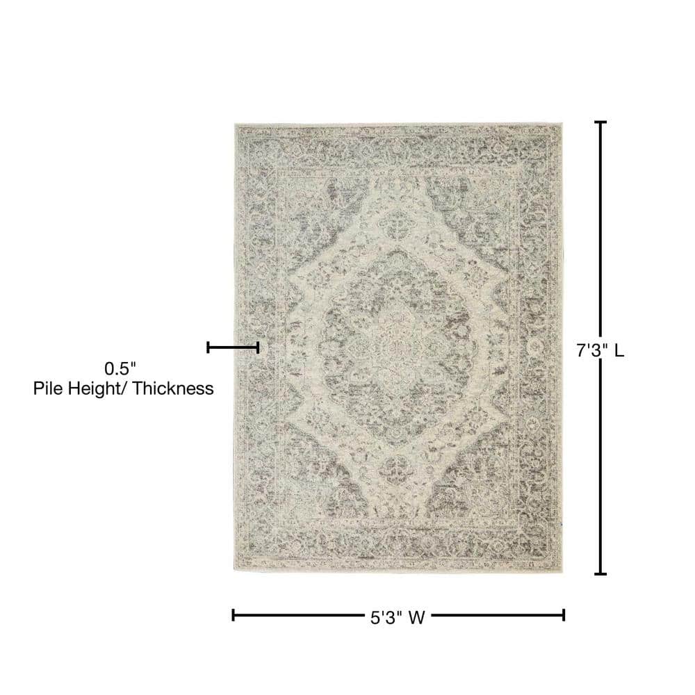 Elegant Ivory-Grey Synthetic 5'3" x 7'3" Indoor Area Rug