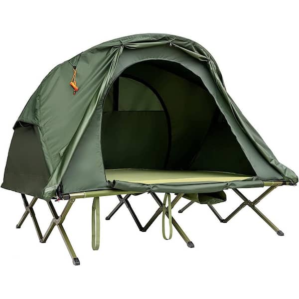 Alpulon 2-Person Green Outdoor Folding Camping Tent Elevated Tent with External Cover