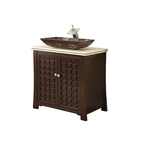 Giovanni 30 in. W x 22.5 in. D x 33.75 in. H Bathroom Vanity with Vessel Sink and Cream Marble Top