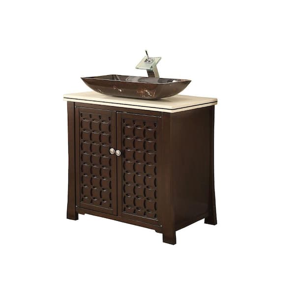 Giovanni 30 in. W x 22.5 in. D x 33.75 in. H Bathroom Vanity with Vessel Sink and Cream Marble Top