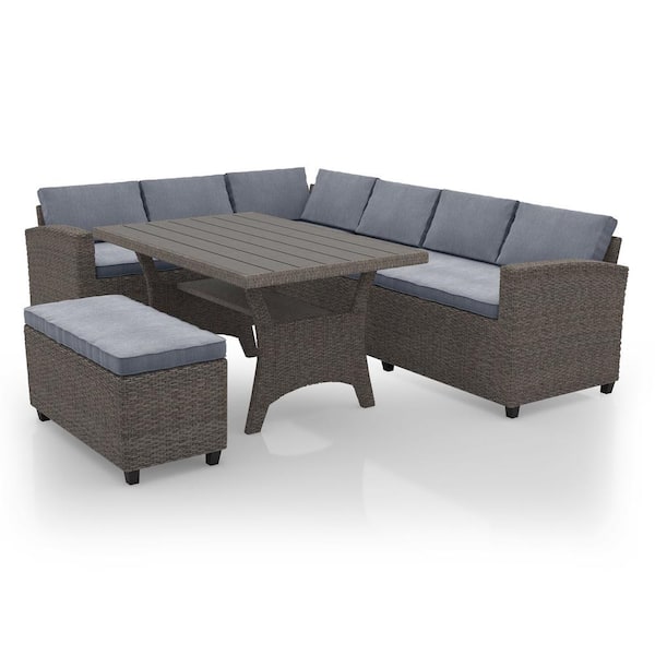 MUSE & LOUNGE Dasan Gray 3-Piece Wicker Outdoor Dining Set with Gray Cushions