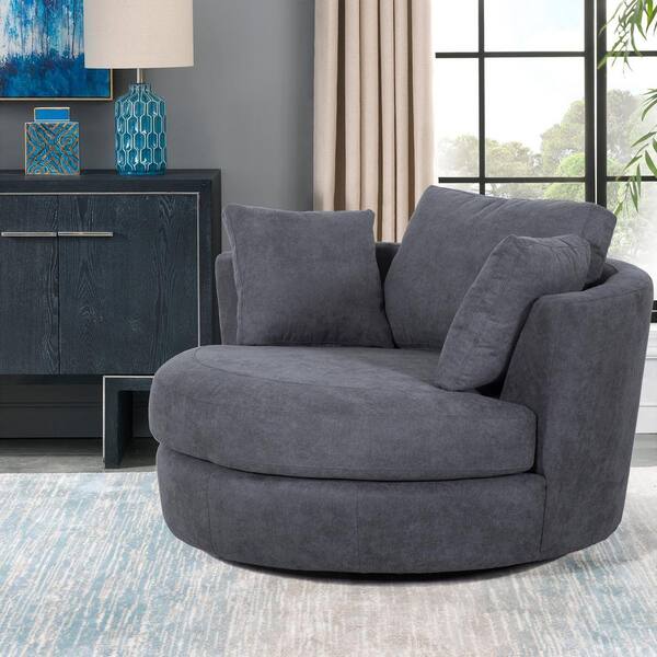 Dark Gray Charcoal Fabric Swivel, Oversized Round Swivel Chairs For Living Room