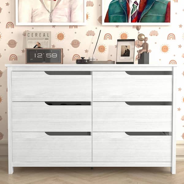 GALANO Cabbie Pearl White 47.2 in. 6 Drawer Teen Dresser with Ultra Fast Assembly