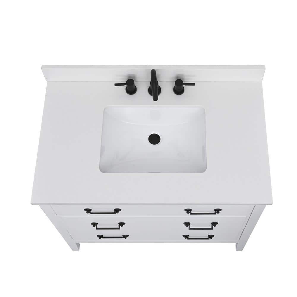 37'' Everest White Quartz Undermount Single Sink Vanity Top